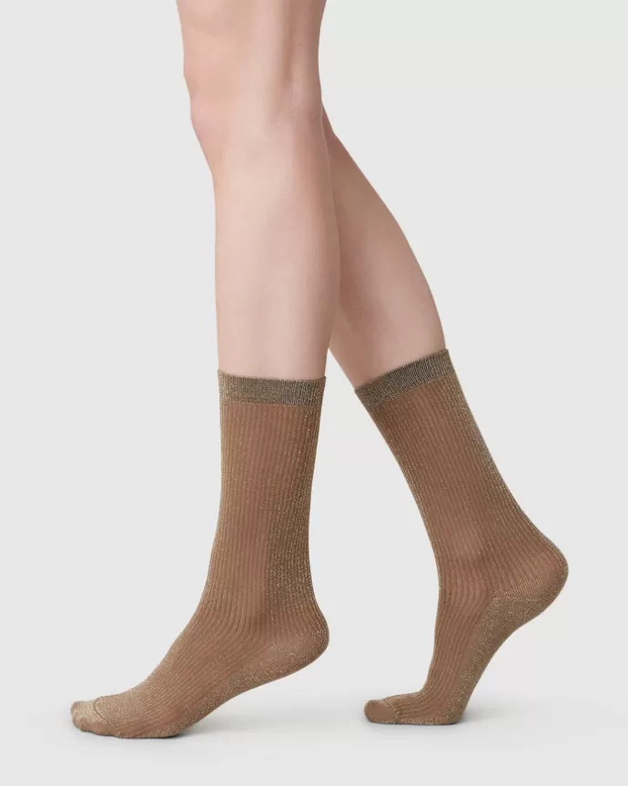 Discount Swedish Stockings Magda Shimmery Socks Mid Brown