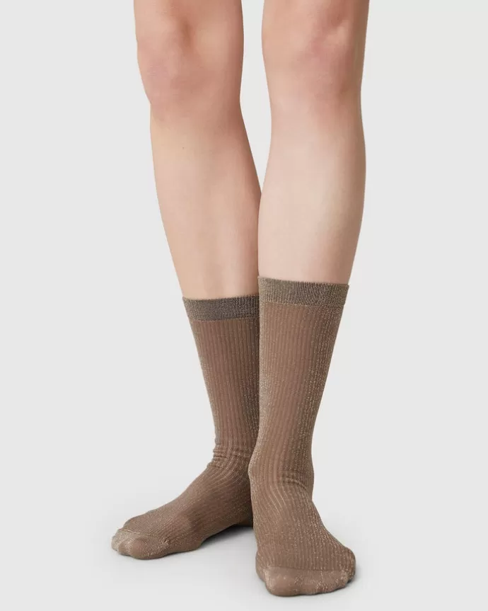 Discount Swedish Stockings Magda Shimmery Socks Mid Brown