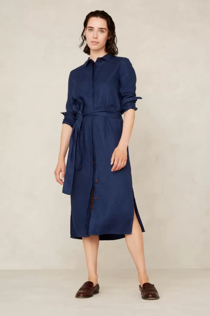 Kings Of Indigo Maggy Linen Dress Worker Blue