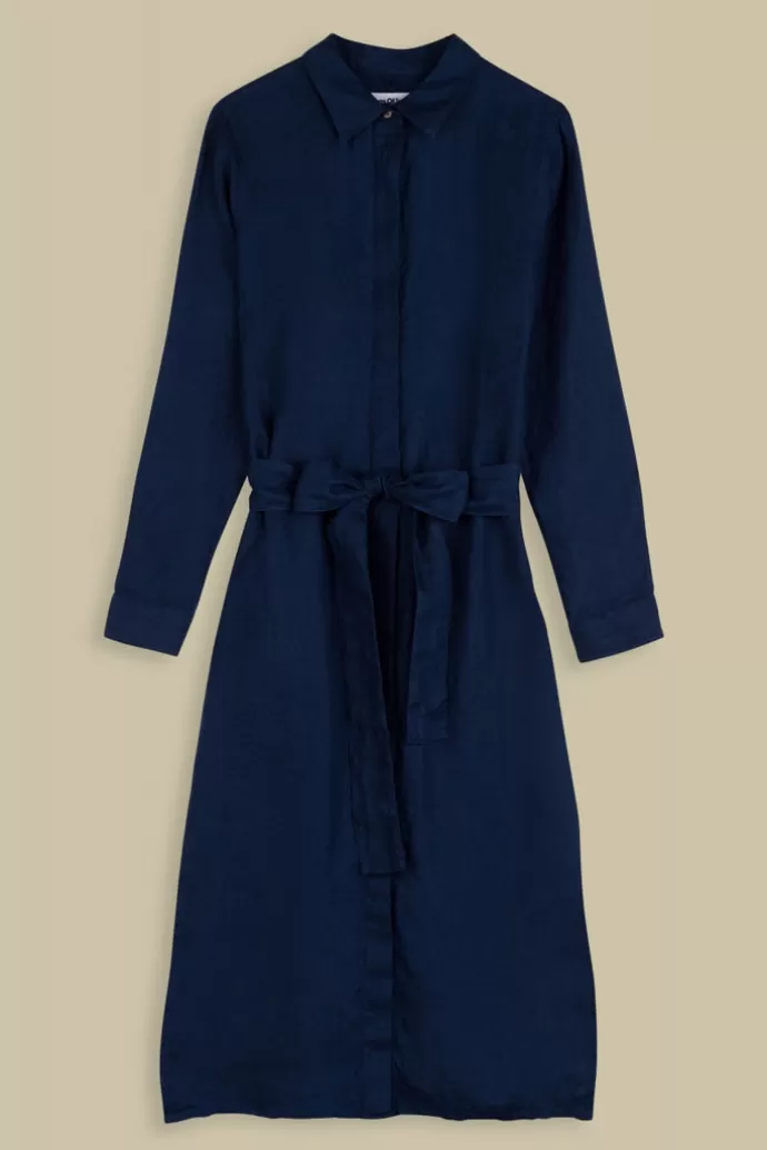 Kings Of Indigo Maggy Linen Dress Worker Blue