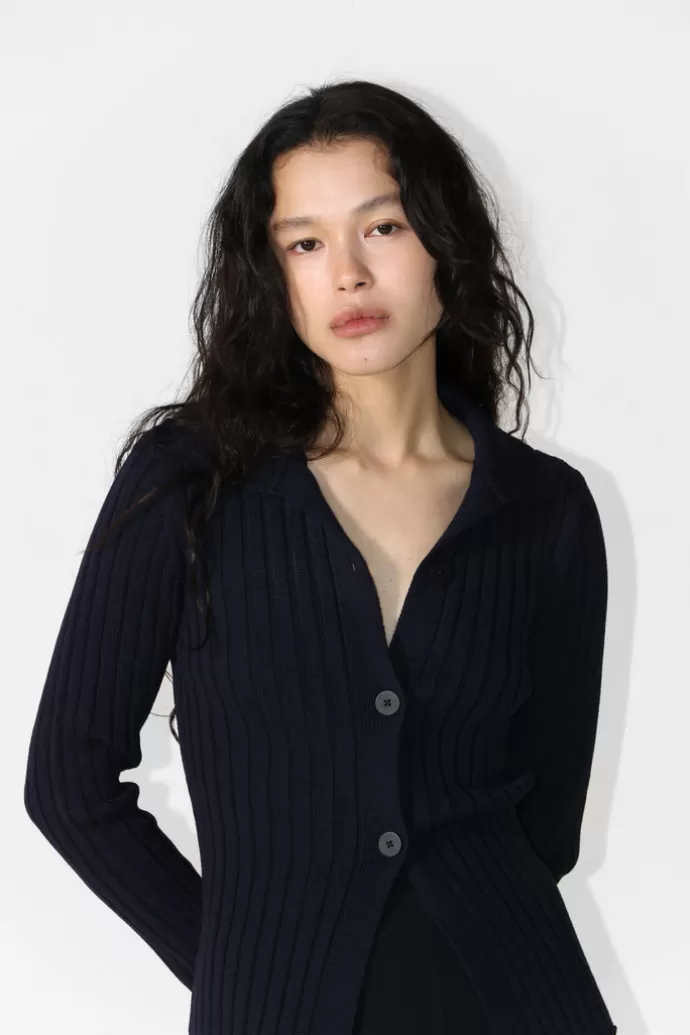 Rhea Merino Polo Cardigan Laivastonsininen