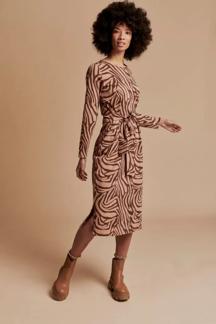 KAIKO Midi Belted Dress Ls Zebra Oak