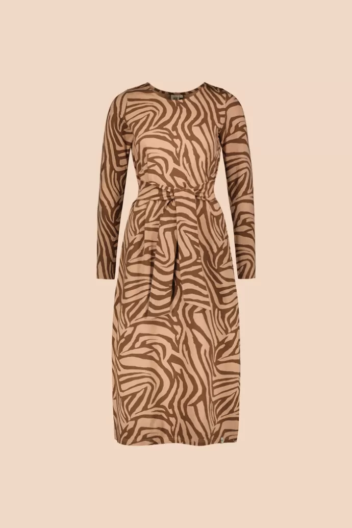 KAIKO Midi Belted Dress Ls Zebra Oak