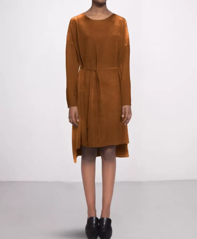 Studio Heijne Mini Ls Silk Dress Cashew Cognac