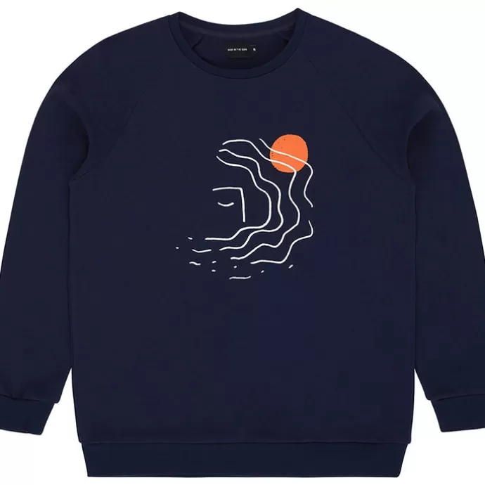 Discount Bask in the Sun Navy Wavy Face Collegepaita Tummansininen