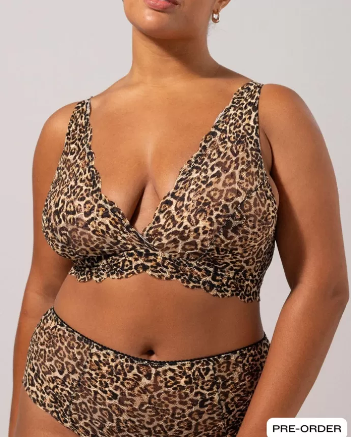 Online UNDERSTATEMENT Pre-Order Lace Plunge Bralette Gold Leopard