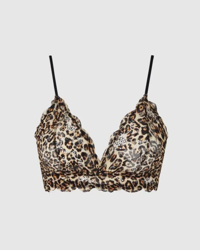 Flash Sale UNDERSTATEMENT Pre-Order Lace Triangle Bralette Gold Leopard