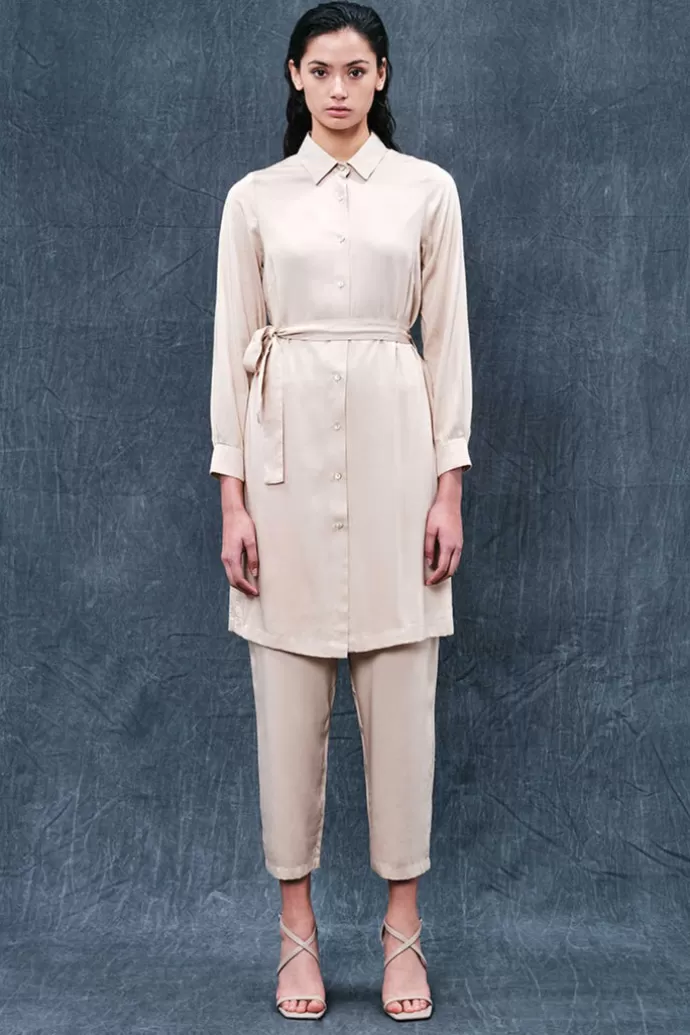 Haris Cotton Pure Viscose Long Shirt With Buttons And Belt