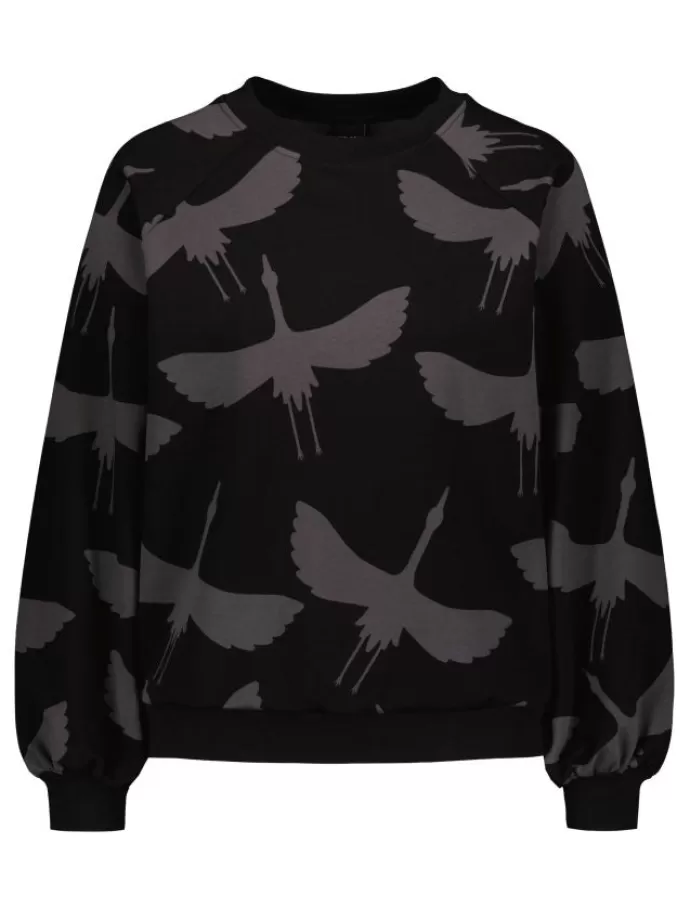 YO ZEN Rita Sweatshirt Cranes Black