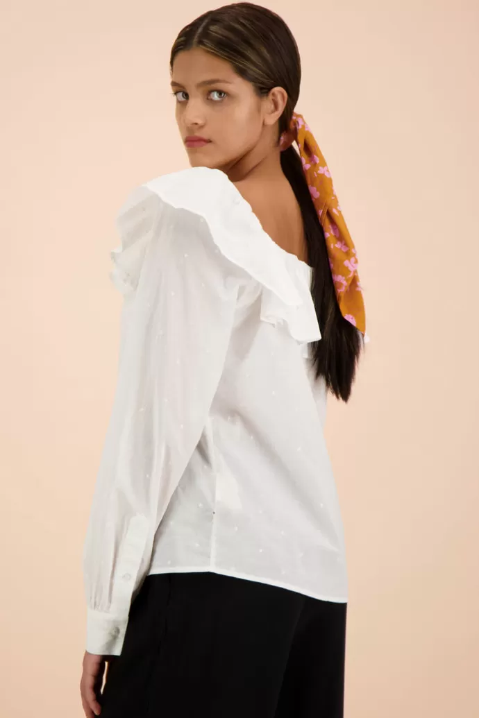 KAIKO Ruffle Neck Blouse Valkoinen