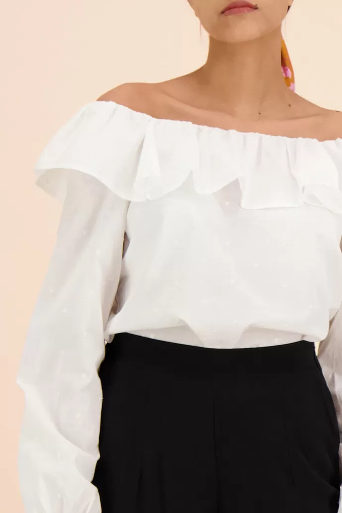 KAIKO Ruffle Neck Blouse Valkoinen