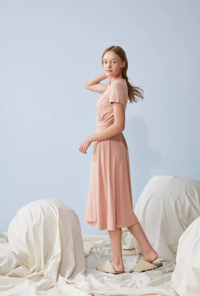 Papu Short Sleeve Wrap Dress Misty Pink