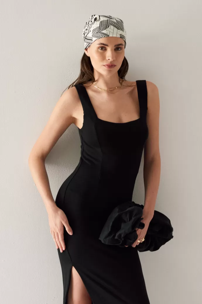 Saint Body Wide Strap Midi Dress Black