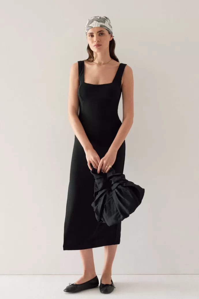 Saint Body Wide Strap Midi Dress Black