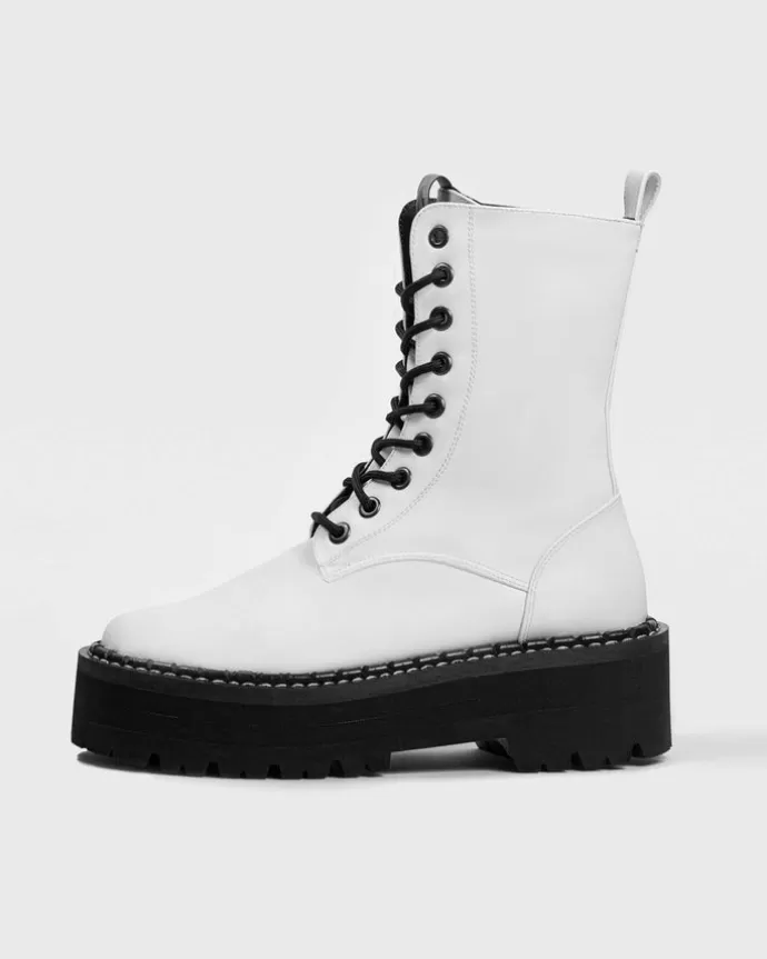 Fashion BOHEMA Worker Monster Cactus Leather Boots White