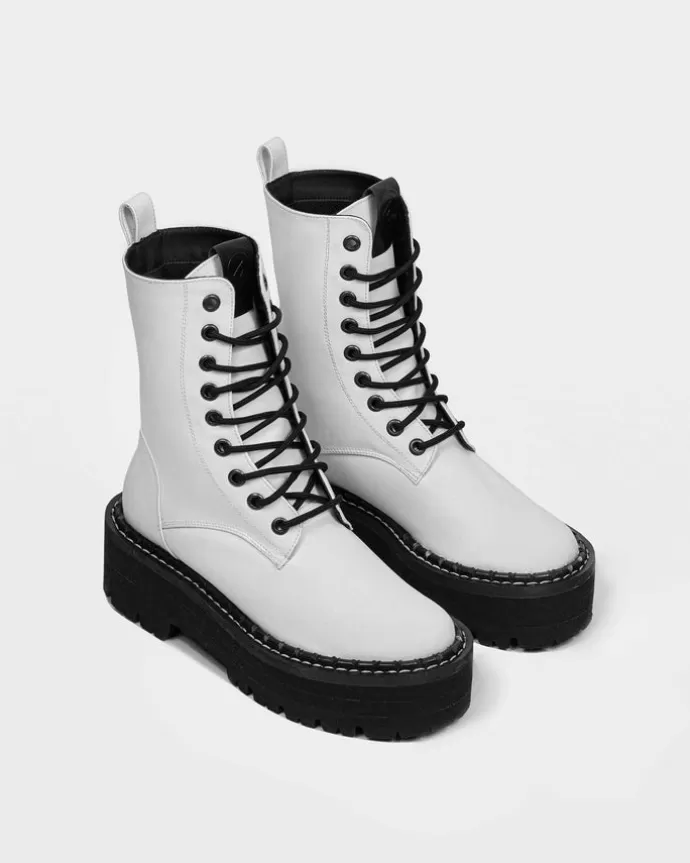 Fashion BOHEMA Worker Monster Cactus Leather Boots White